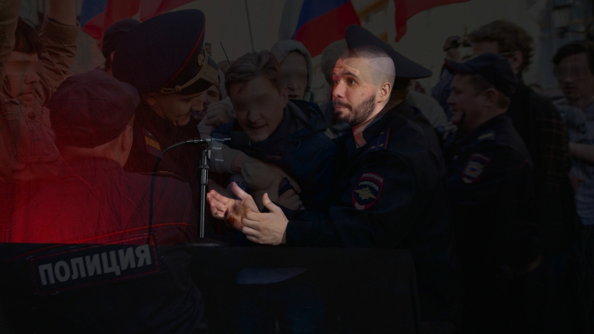 A photo of Vlad (Vladimir) Dorokhin with a background of Vladimir Dorokhin with other peaceful attendants at the protest called "He Is Not Our Tsar" in the Samara city in 2018.