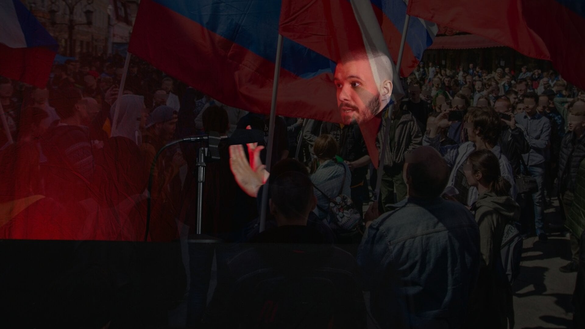 A photo of Vlad (Vladimir) Dorokhin with a background of Vladimir Dorokhin with other peaceful attendants at the Leningradskaya street in the Samara city in 2018.