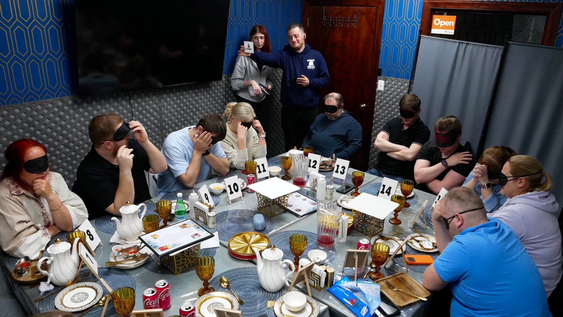 A photo of the host with the participants of the «Mafia» community game held at a restaurant in Philadelphia, Pennsylvania, USA, on April 5, 2025, organized with the support of Vlad (Vladimir) Dorokhin.