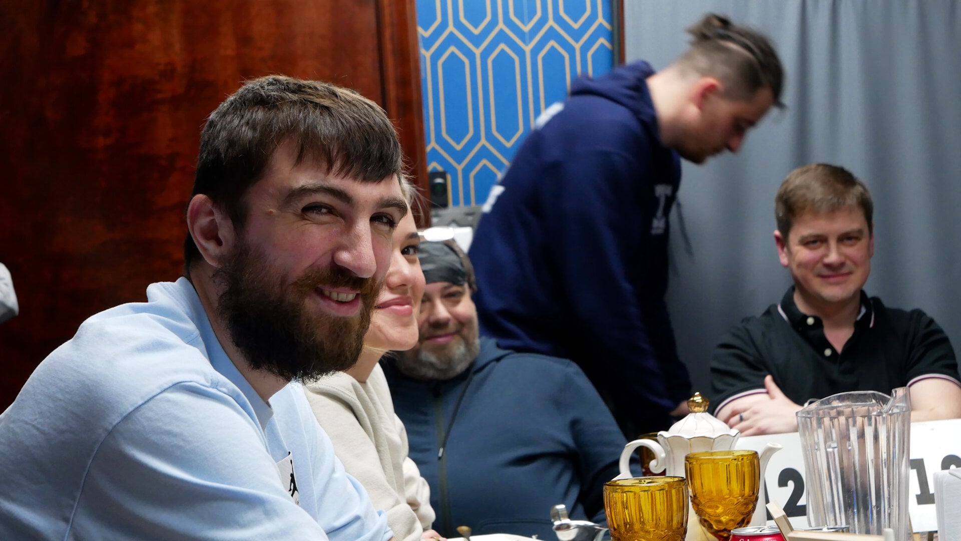 A photo of the participants of the «Mafia» community game held at a restaurant in Philadelphia, Pennsylvania, USA, on April 5, 2025, organized with the support of Vlad (Vladimir) Dorokhin.
