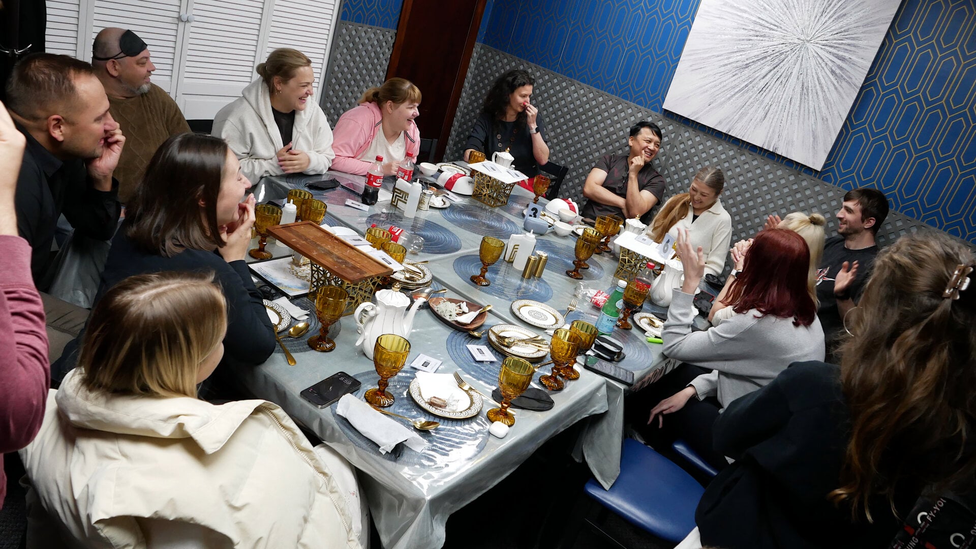 A photo of the participants of the «Mafia» community game held at a restaurant in Philadelphia, Pennsylvania, USA, on April 26, 2025, organized with the support of Vlad (Vladimir) Dorokhin.