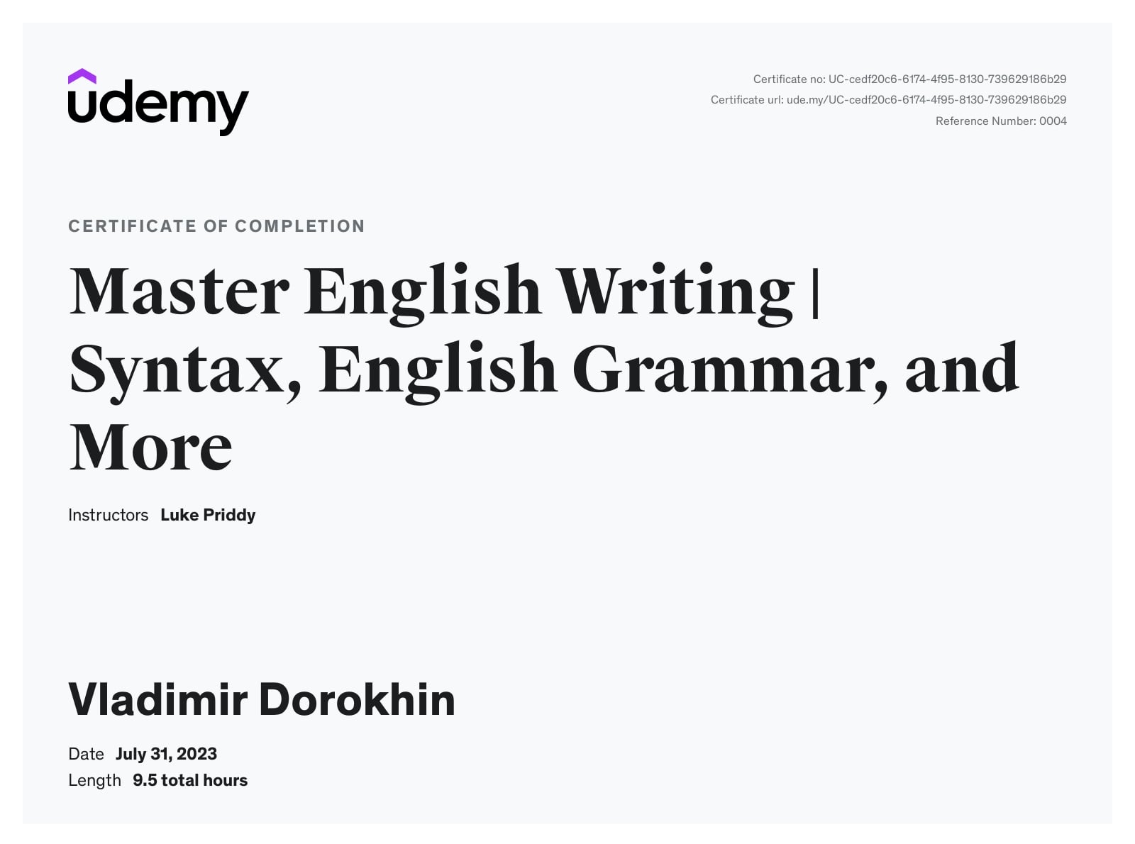Освоение Письменного Английского Языка | Синтаксис, Английская Грамматика И Многое Другое (сертификат курса Владимира Дорохина).